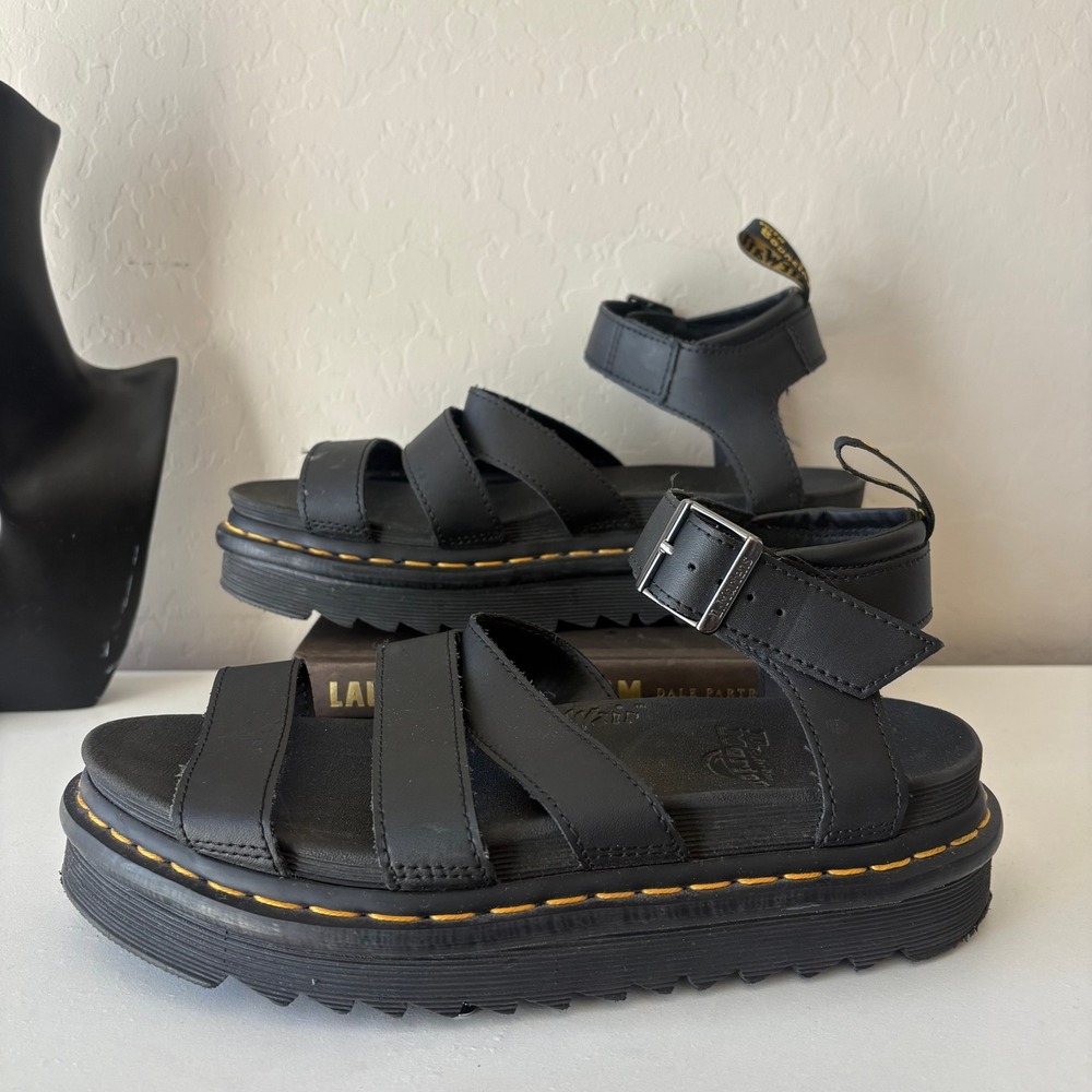 Dr. Martens Blaire Black Leather Platform Strappy Gladiator Sandals Women 8